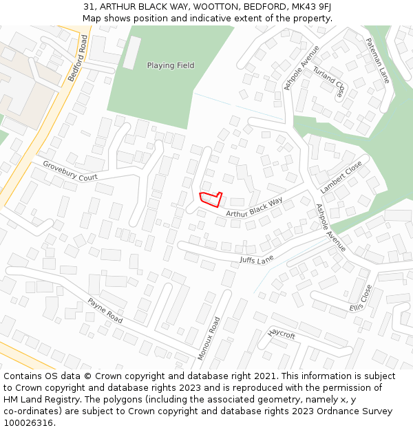 31, ARTHUR BLACK WAY, WOOTTON, BEDFORD, MK43 9FJ: Location map and indicative extent of plot