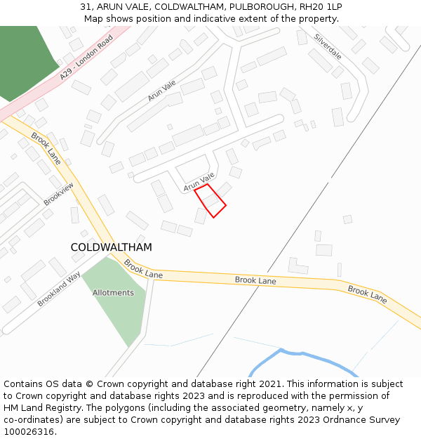 31, ARUN VALE, COLDWALTHAM, PULBOROUGH, RH20 1LP: Location map and indicative extent of plot