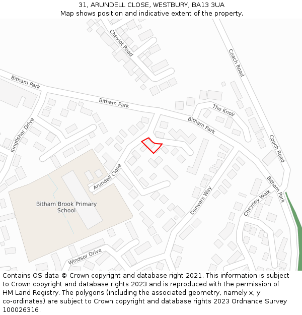 31, ARUNDELL CLOSE, WESTBURY, BA13 3UA: Location map and indicative extent of plot