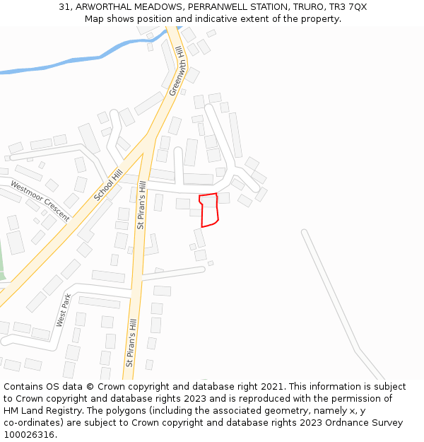 31, ARWORTHAL MEADOWS, PERRANWELL STATION, TRURO, TR3 7QX: Location map and indicative extent of plot