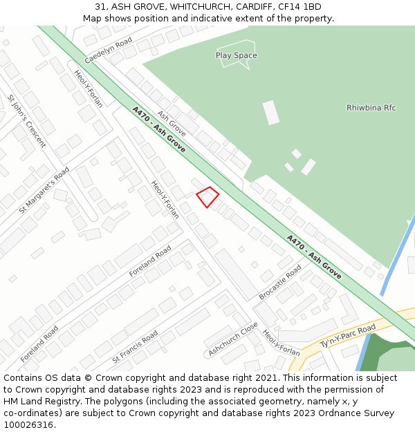 31, ASH GROVE, WHITCHURCH, CARDIFF, CF14 1BD: Location map and indicative extent of plot