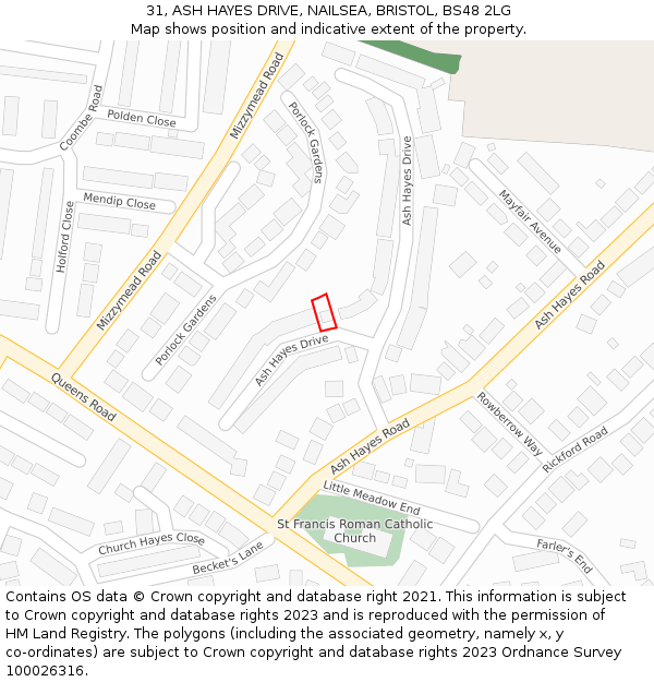 31, ASH HAYES DRIVE, NAILSEA, BRISTOL, BS48 2LG: Location map and indicative extent of plot