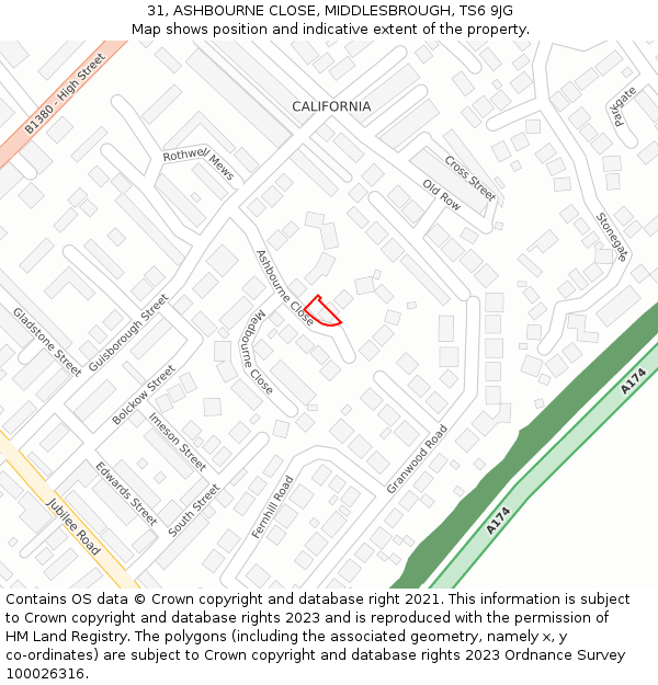 31, ASHBOURNE CLOSE, MIDDLESBROUGH, TS6 9JG: Location map and indicative extent of plot