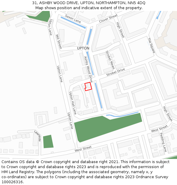 31, ASHBY WOOD DRIVE, UPTON, NORTHAMPTON, NN5 4DQ: Location map and indicative extent of plot