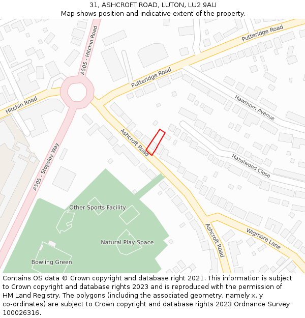 31, ASHCROFT ROAD, LUTON, LU2 9AU: Location map and indicative extent of plot