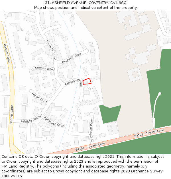 31, ASHFIELD AVENUE, COVENTRY, CV4 9SQ: Location map and indicative extent of plot