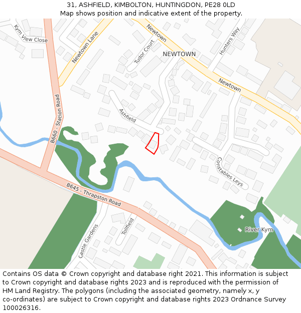 31, ASHFIELD, KIMBOLTON, HUNTINGDON, PE28 0LD: Location map and indicative extent of plot