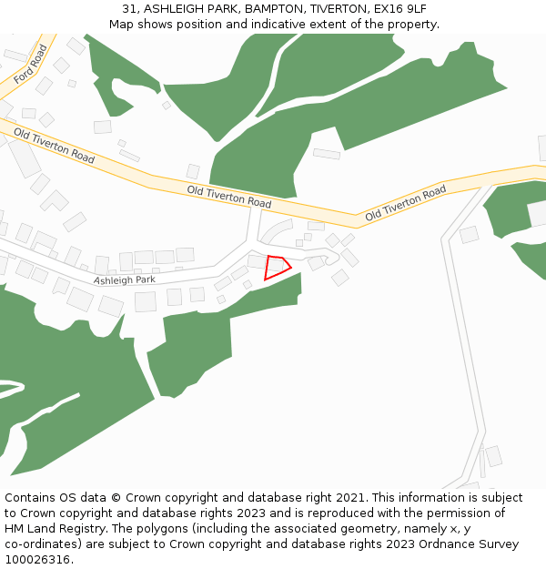 31, ASHLEIGH PARK, BAMPTON, TIVERTON, EX16 9LF: Location map and indicative extent of plot