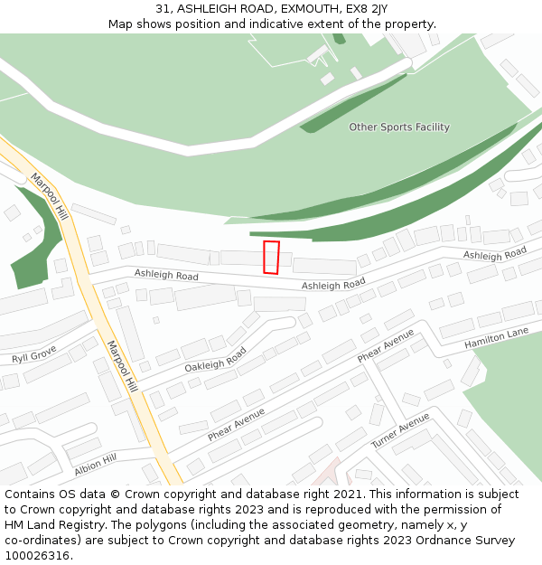 31, ASHLEIGH ROAD, EXMOUTH, EX8 2JY: Location map and indicative extent of plot
