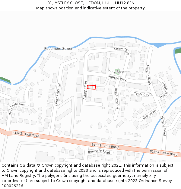 31, ASTLEY CLOSE, HEDON, HULL, HU12 8FN: Location map and indicative extent of plot