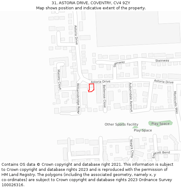 31, ASTORIA DRIVE, COVENTRY, CV4 9ZY: Location map and indicative extent of plot