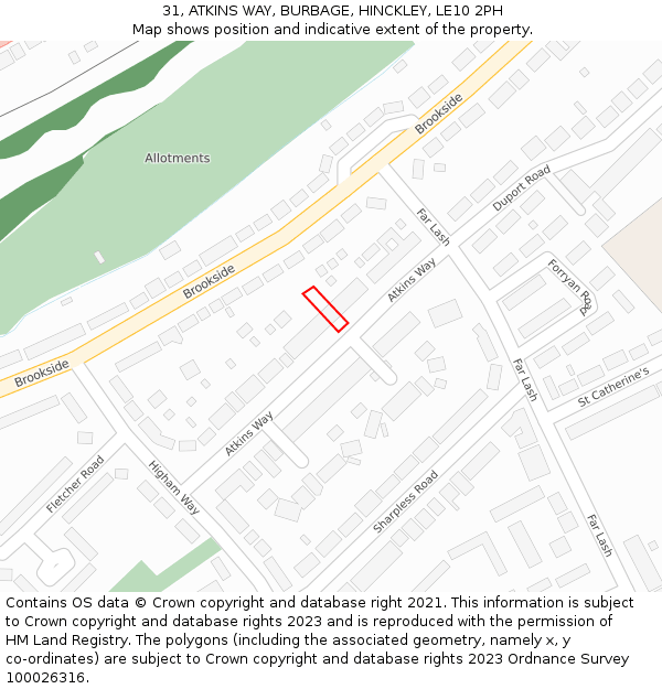 31, ATKINS WAY, BURBAGE, HINCKLEY, LE10 2PH: Location map and indicative extent of plot