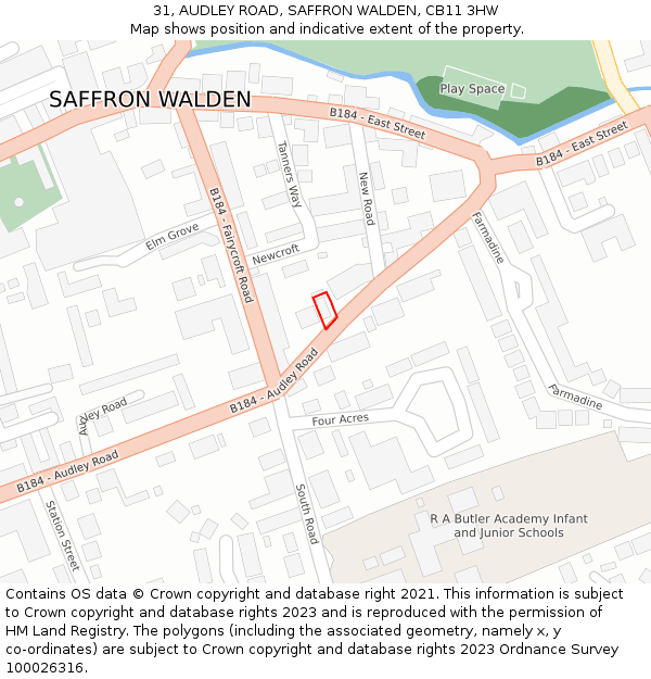 31, AUDLEY ROAD, SAFFRON WALDEN, CB11 3HW: Location map and indicative extent of plot