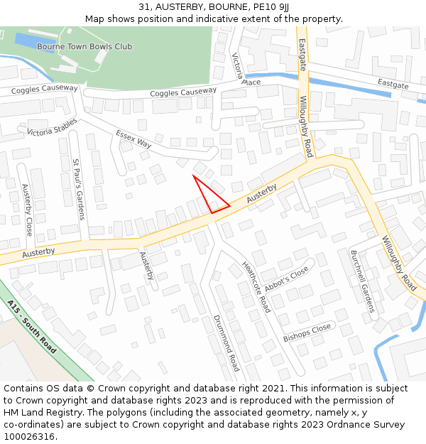 31, AUSTERBY, BOURNE, PE10 9JJ: Location map and indicative extent of plot