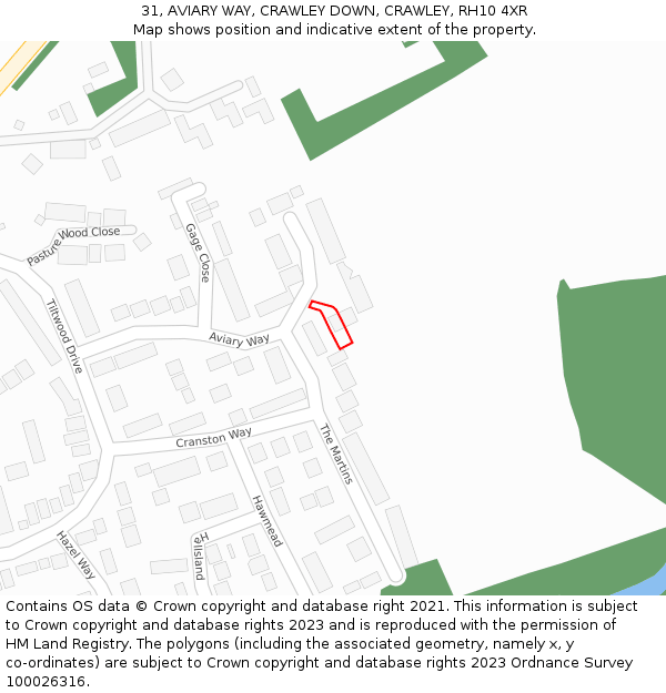 31, AVIARY WAY, CRAWLEY DOWN, CRAWLEY, RH10 4XR: Location map and indicative extent of plot