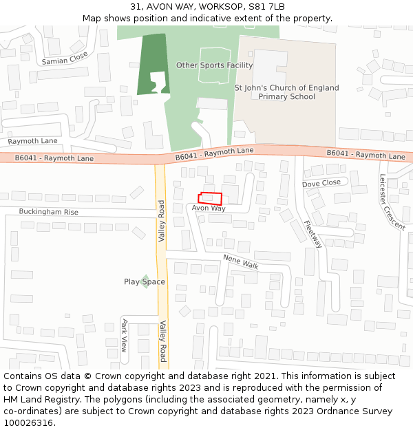 31, AVON WAY, WORKSOP, S81 7LB: Location map and indicative extent of plot