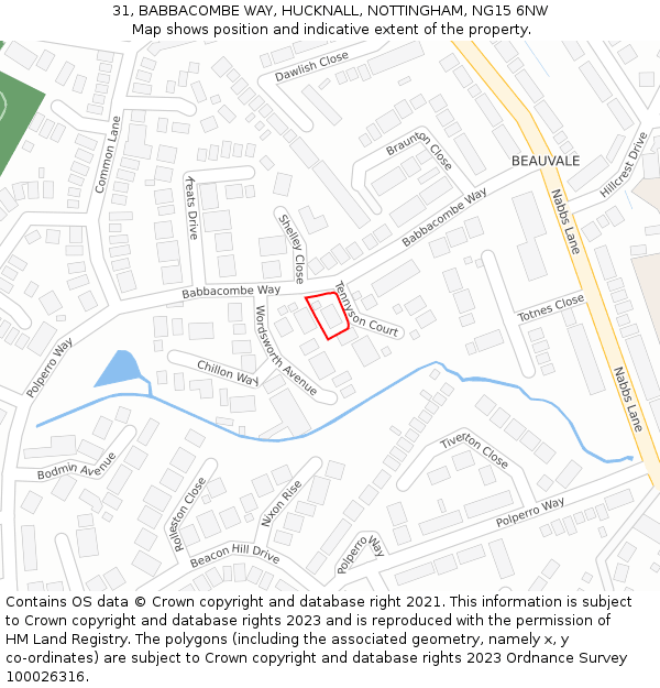31, BABBACOMBE WAY, HUCKNALL, NOTTINGHAM, NG15 6NW: Location map and indicative extent of plot