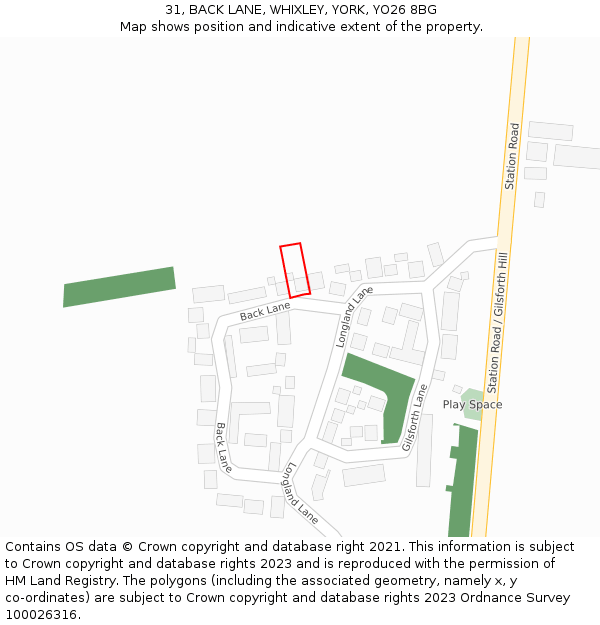 31, BACK LANE, WHIXLEY, YORK, YO26 8BG: Location map and indicative extent of plot