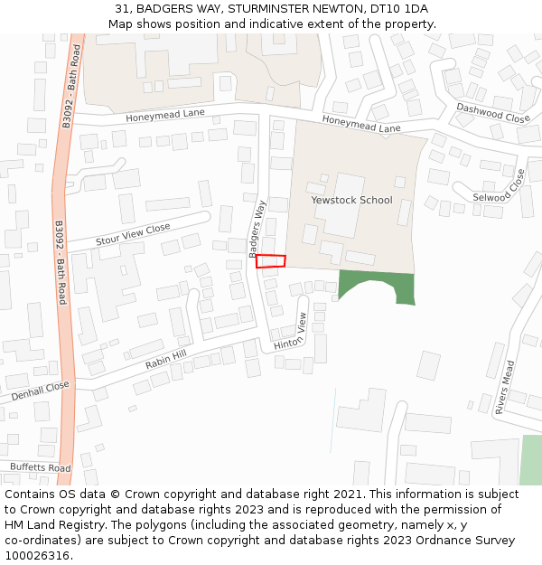 31, BADGERS WAY, STURMINSTER NEWTON, DT10 1DA: Location map and indicative extent of plot