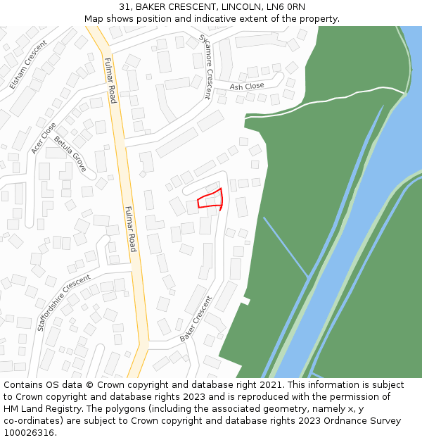 31, BAKER CRESCENT, LINCOLN, LN6 0RN: Location map and indicative extent of plot