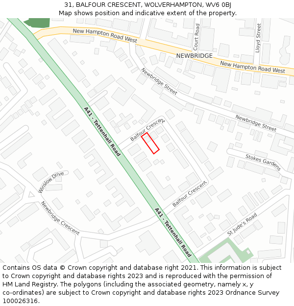 31, BALFOUR CRESCENT, WOLVERHAMPTON, WV6 0BJ: Location map and indicative extent of plot