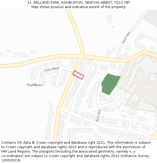 31, BALLAND PARK, ASHBURTON, NEWTON ABBOT, TQ13 7BT: Location map and indicative extent of plot