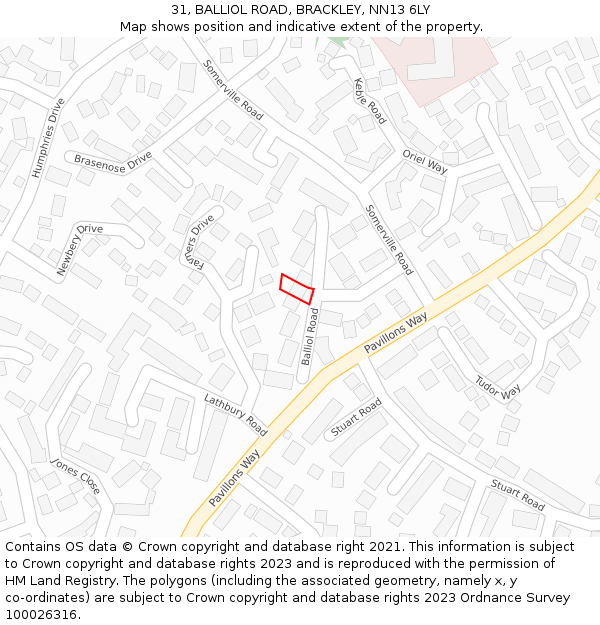 31, BALLIOL ROAD, BRACKLEY, NN13 6LY: Location map and indicative extent of plot