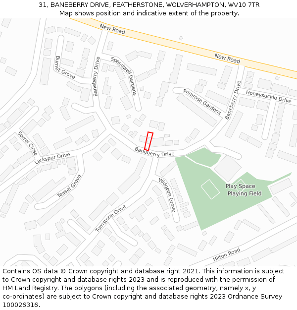 31, BANEBERRY DRIVE, FEATHERSTONE, WOLVERHAMPTON, WV10 7TR: Location map and indicative extent of plot