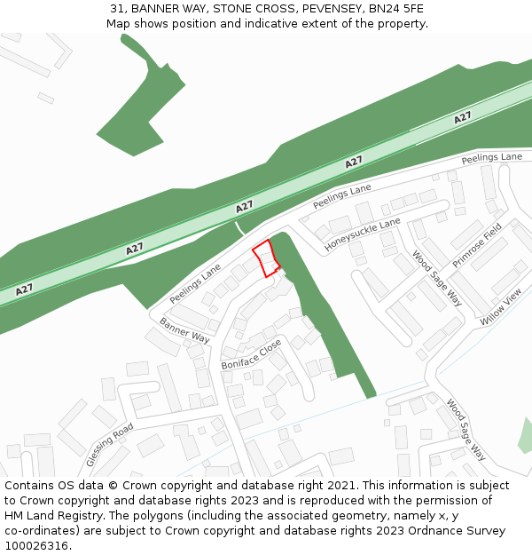 31, BANNER WAY, STONE CROSS, PEVENSEY, BN24 5FE: Location map and indicative extent of plot