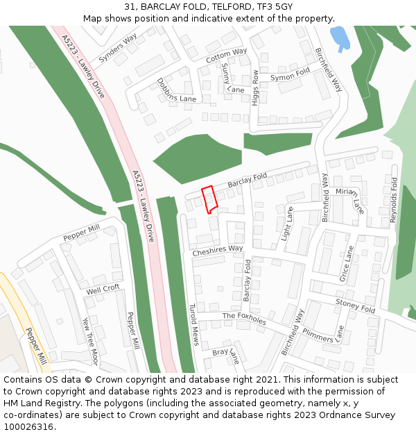 31, BARCLAY FOLD, TELFORD, TF3 5GY: Location map and indicative extent of plot