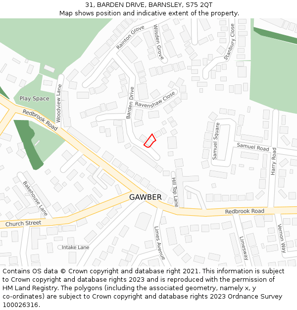 31, BARDEN DRIVE, BARNSLEY, S75 2QT: Location map and indicative extent of plot