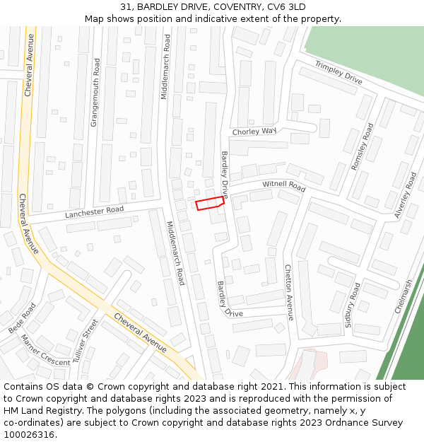 31, BARDLEY DRIVE, COVENTRY, CV6 3LD: Location map and indicative extent of plot