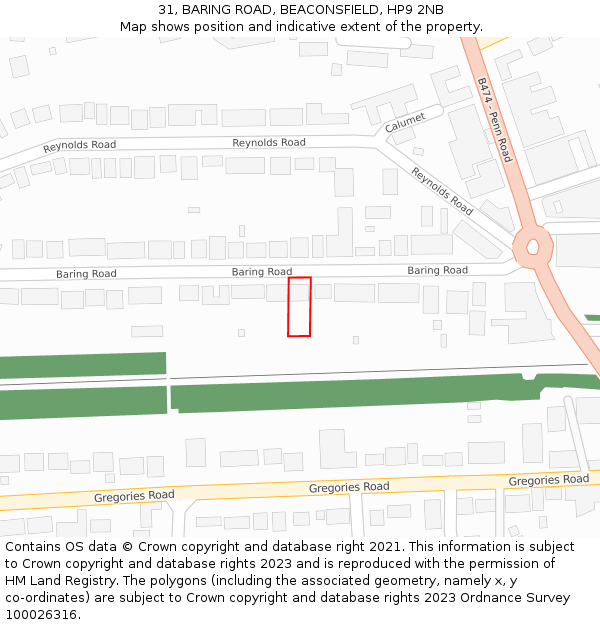 31, BARING ROAD, BEACONSFIELD, HP9 2NB: Location map and indicative extent of plot