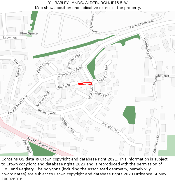 31, BARLEY LANDS, ALDEBURGH, IP15 5LW: Location map and indicative extent of plot