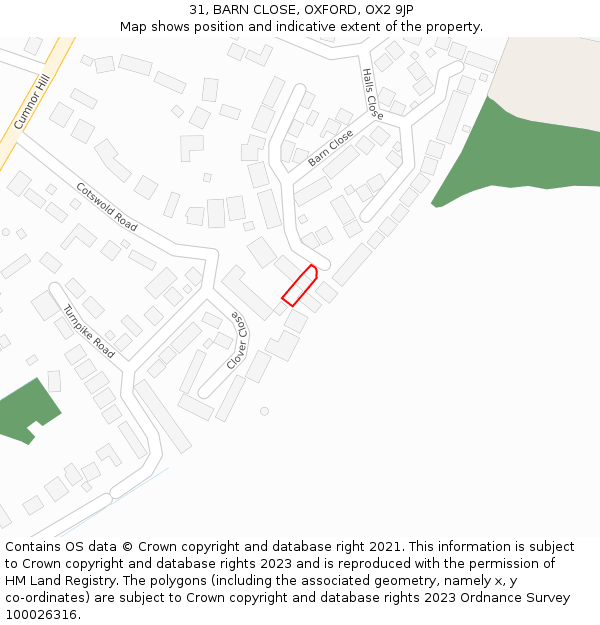 31, BARN CLOSE, OXFORD, OX2 9JP: Location map and indicative extent of plot