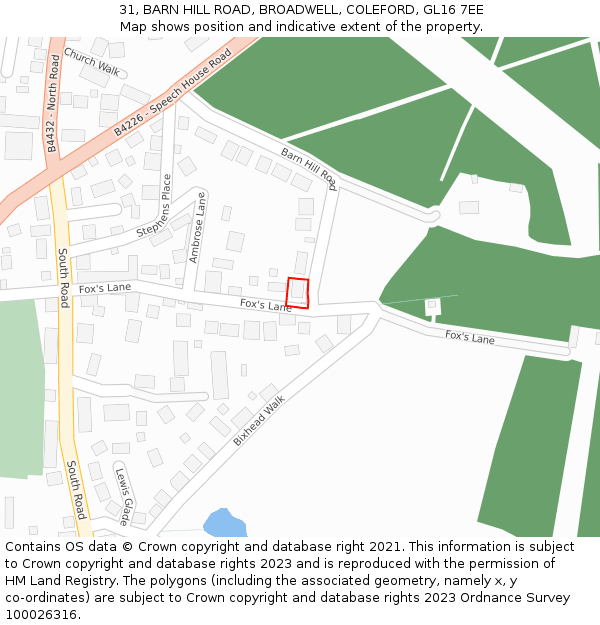 31, BARN HILL ROAD, BROADWELL, COLEFORD, GL16 7EE: Location map and indicative extent of plot