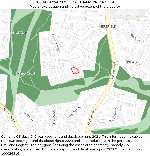 31, BARN OWL CLOSE, NORTHAMPTON, NN4 0UA: Location map and indicative extent of plot