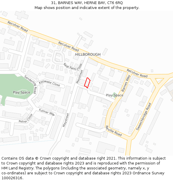 31, BARNES WAY, HERNE BAY, CT6 6RQ: Location map and indicative extent of plot