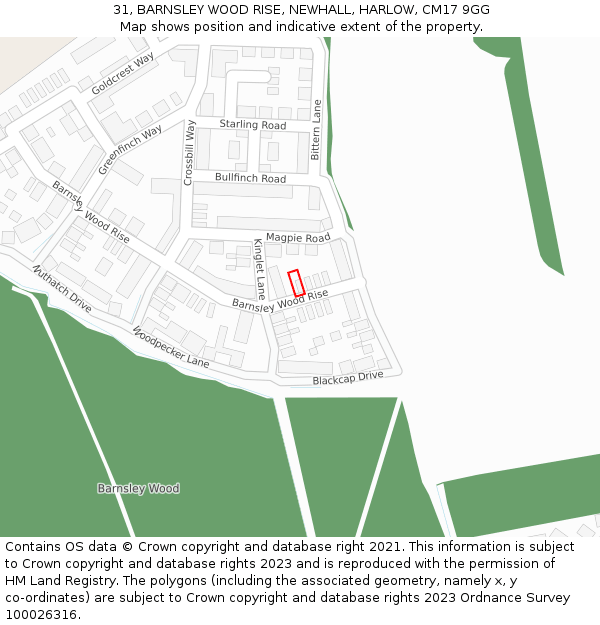 31, BARNSLEY WOOD RISE, NEWHALL, HARLOW, CM17 9GG: Location map and indicative extent of plot