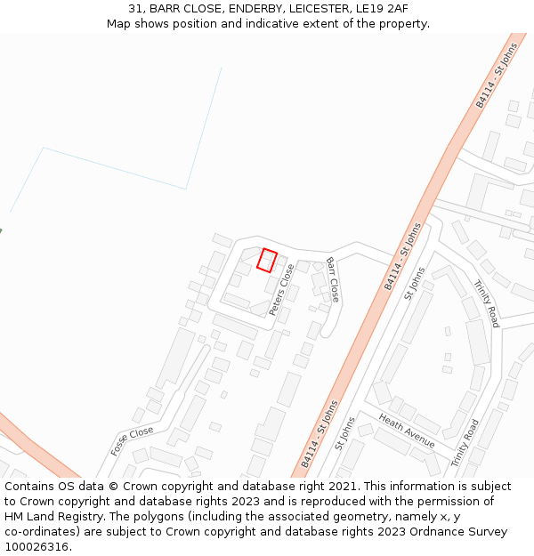 31, BARR CLOSE, ENDERBY, LEICESTER, LE19 2AF: Location map and indicative extent of plot