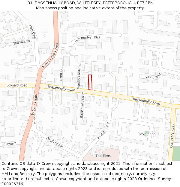 31, BASSENHALLY ROAD, WHITTLESEY, PETERBOROUGH, PE7 1RN: Location map and indicative extent of plot