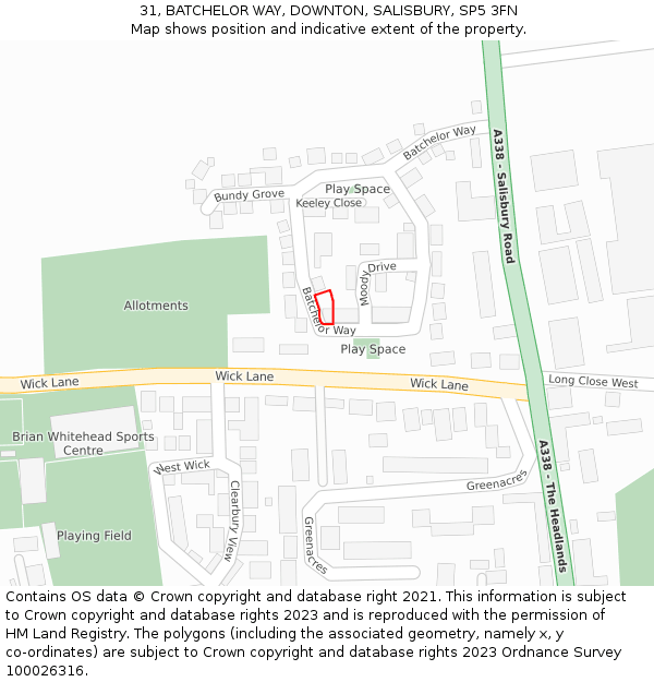 31, BATCHELOR WAY, DOWNTON, SALISBURY, SP5 3FN: Location map and indicative extent of plot