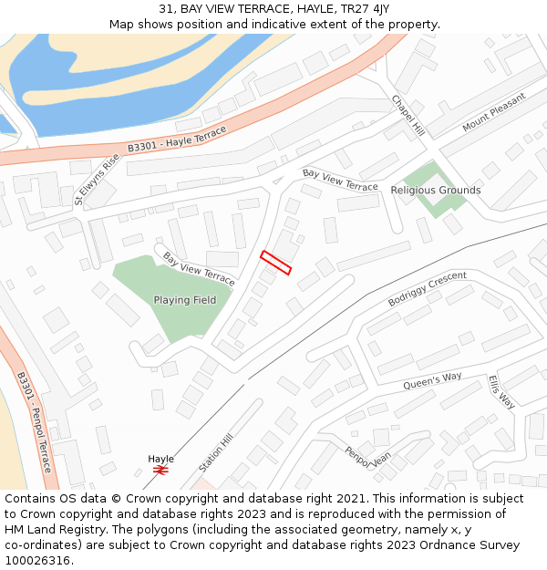 31, BAY VIEW TERRACE, HAYLE, TR27 4JY: Location map and indicative extent of plot