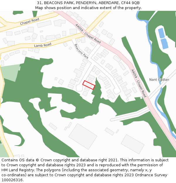 31, BEACONS PARK, PENDERYN, ABERDARE, CF44 9QB: Location map and indicative extent of plot