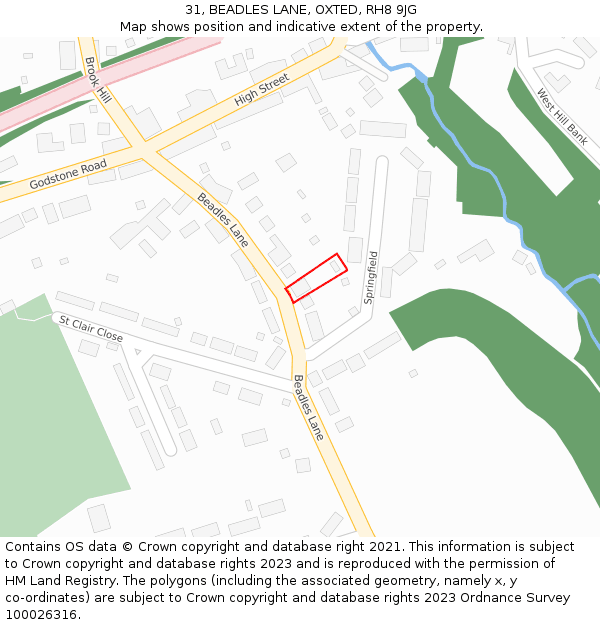 31, BEADLES LANE, OXTED, RH8 9JG: Location map and indicative extent of plot
