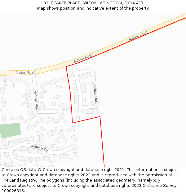 31, BEAKER PLACE, MILTON, ABINGDON, OX14 4FR: Location map and indicative extent of plot