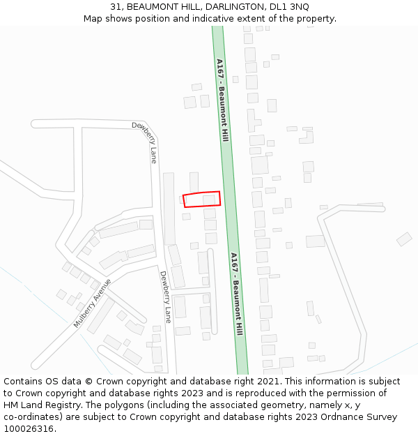 31, BEAUMONT HILL, DARLINGTON, DL1 3NQ: Location map and indicative extent of plot