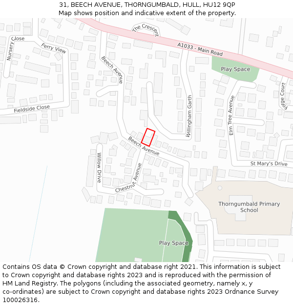 31, BEECH AVENUE, THORNGUMBALD, HULL, HU12 9QP: Location map and indicative extent of plot
