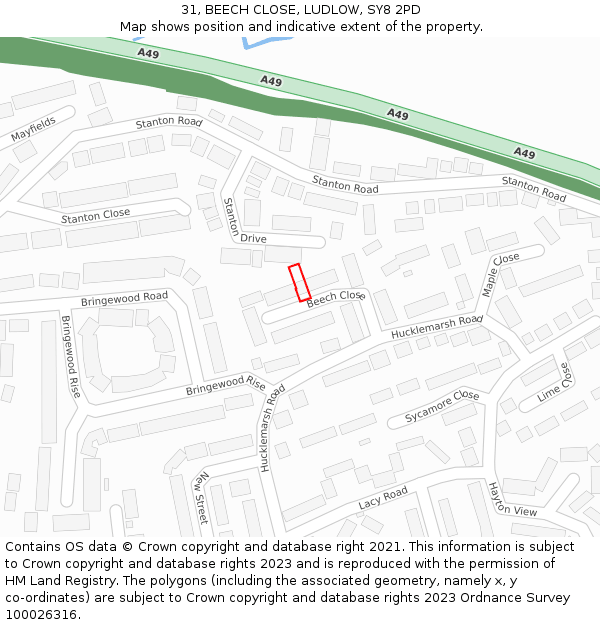 31, BEECH CLOSE, LUDLOW, SY8 2PD: Location map and indicative extent of plot