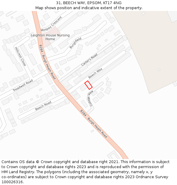 31, BEECH WAY, EPSOM, KT17 4NG: Location map and indicative extent of plot
